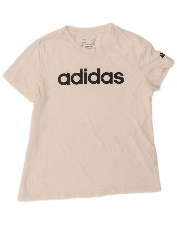 Adidas Womens Slim Fit Graphic T-Shirt Top UK 12/14 Medium White Cotton