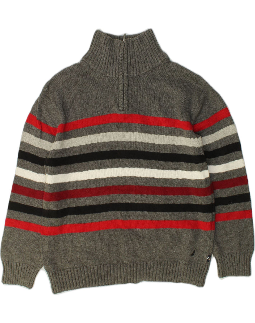 NAUTICA Girls Zip Neck Jumper Sweater 6-7 Years Grey Striped Cotton | Vintage Nautica | Thrift | Second-Hand Nautica | Used Clothing | Messina Hembry 