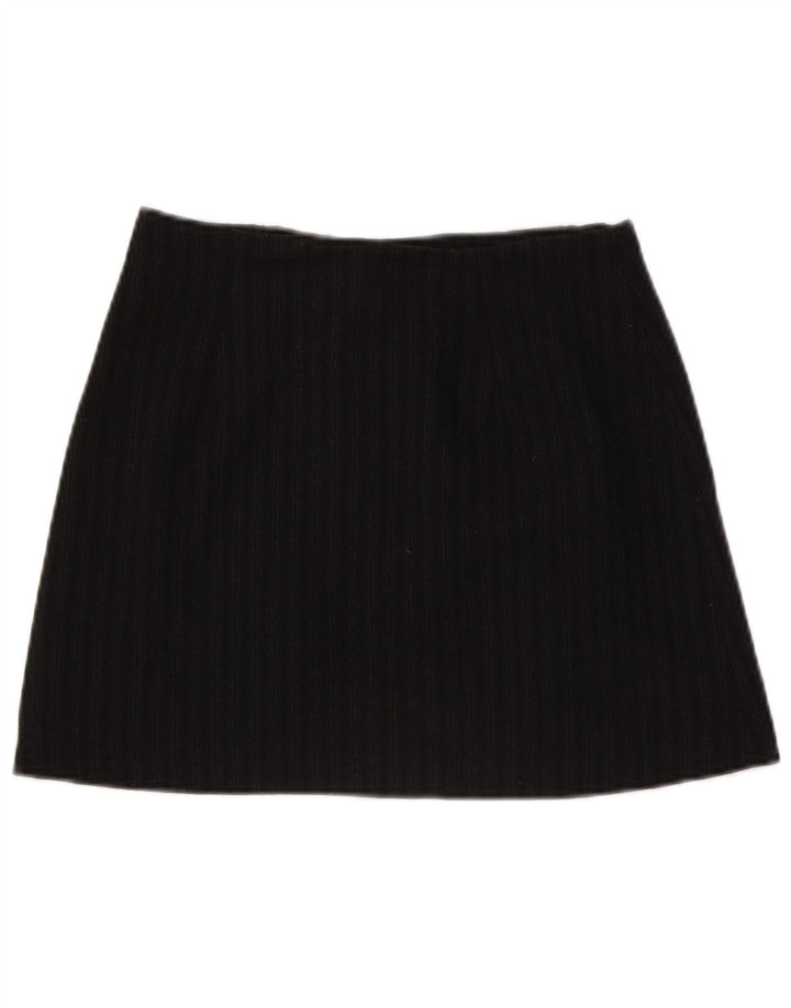 C'EST COMMECA Damen Minirock UK 12 Medium W28 Schwarz gestreifte Wolle