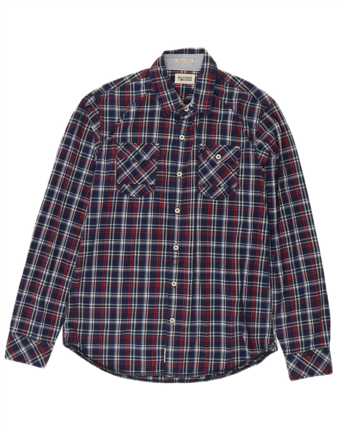Tommy Hilfiger Herren-Hemd, mittelblau, kariert, Baumwolle