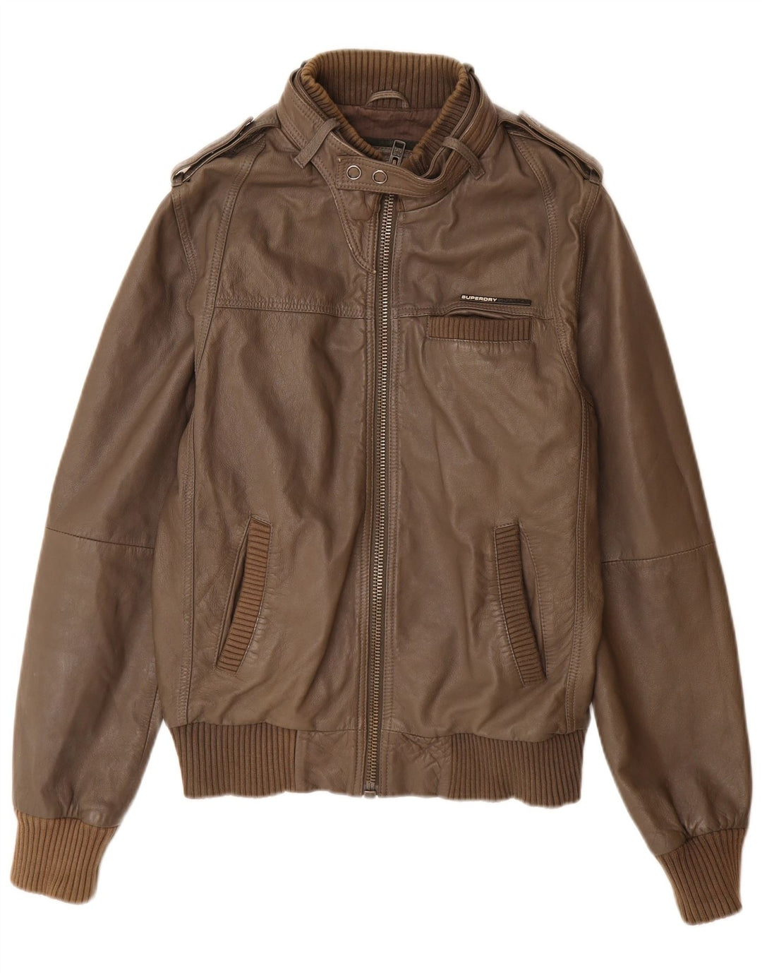 Superdry Damen Militärlederjacke UK 16 Großes braunes Leder