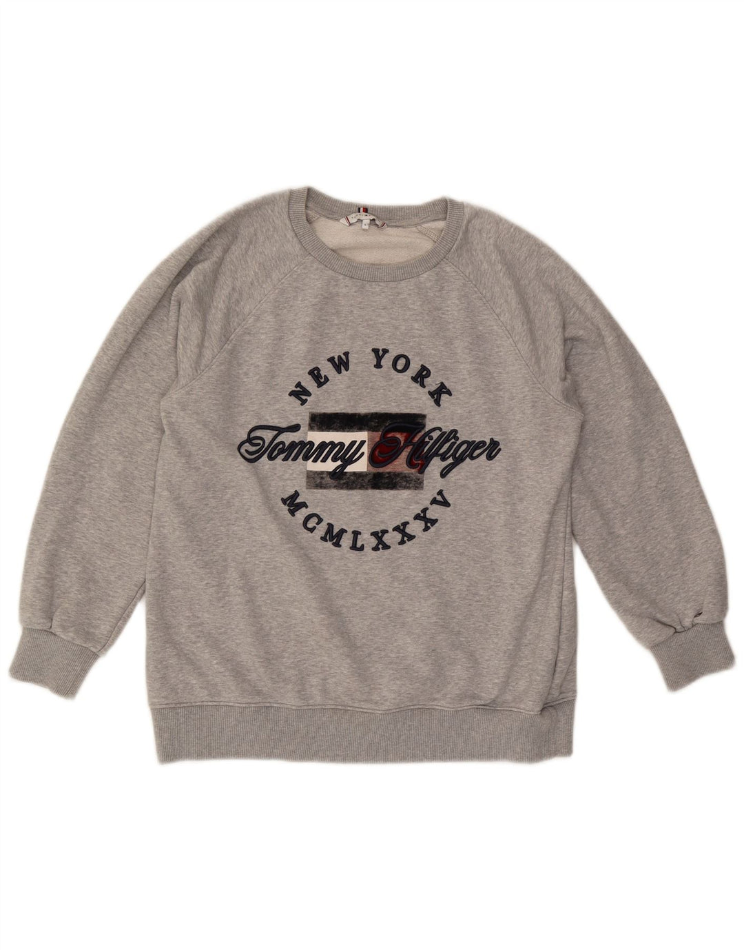 TOMMY HILFIGER Damen Übergroßer Grafik-Sweatshirt-Pullover UK 10 Small Grau