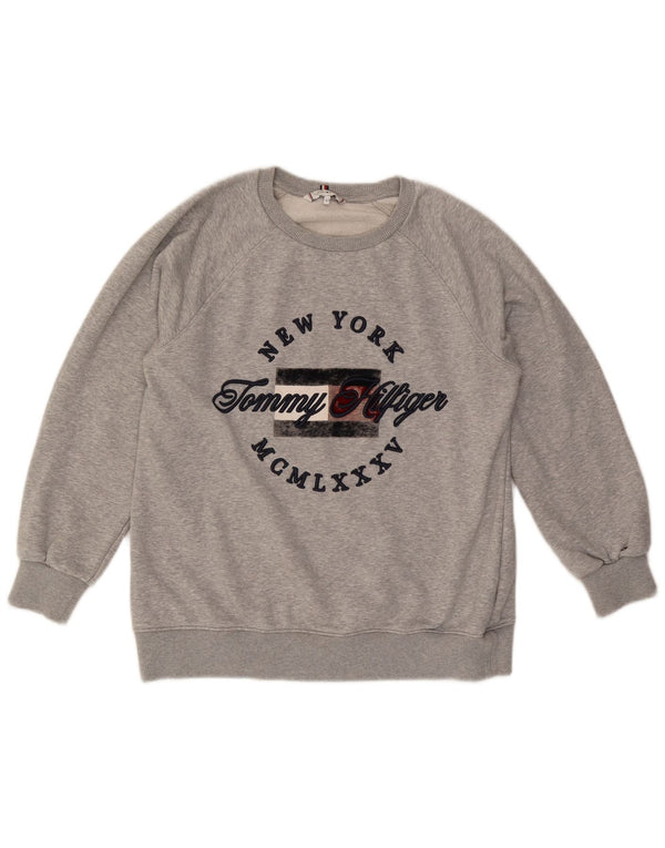 TOMMY HILFIGER Damen Übergroßer Grafik-Sweatshirt-Pullover UK 10 Small Grau