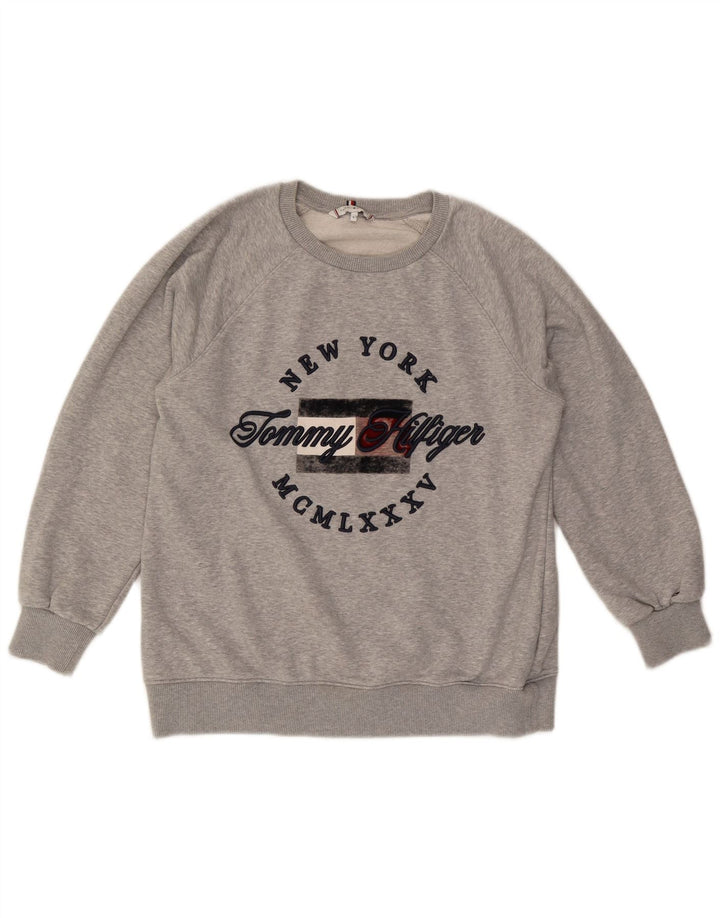 TOMMY HILFIGER Damen Übergroßer Grafik-Sweatshirt-Pullover UK 10 Small Grau