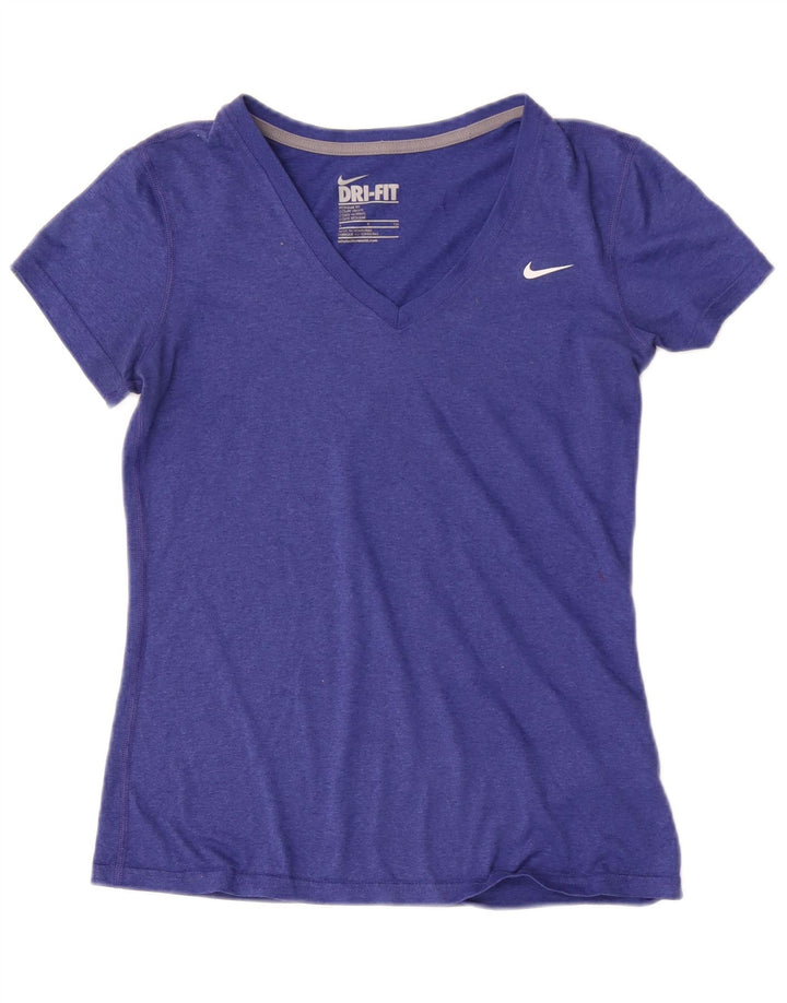 Nike Damen Dri Fit Regular Fit T-Shirt Top UK 10 Small Blau Polyester