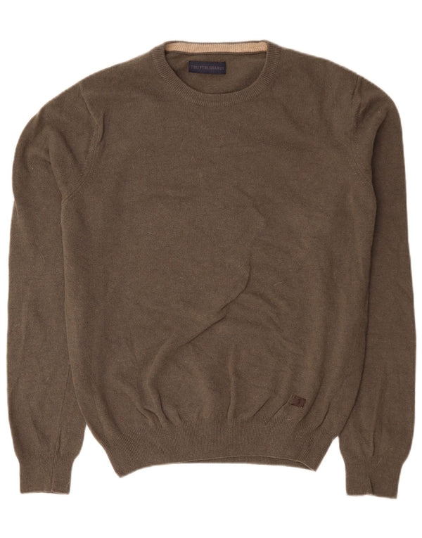 TRUSSARDI Mens Crew Neck Jumper Sweater Large Grey Wool