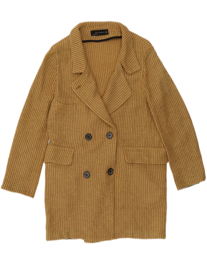 Zara Damen Strick-Zweireihermantel UK 10 Small Gelbe Baumwolle