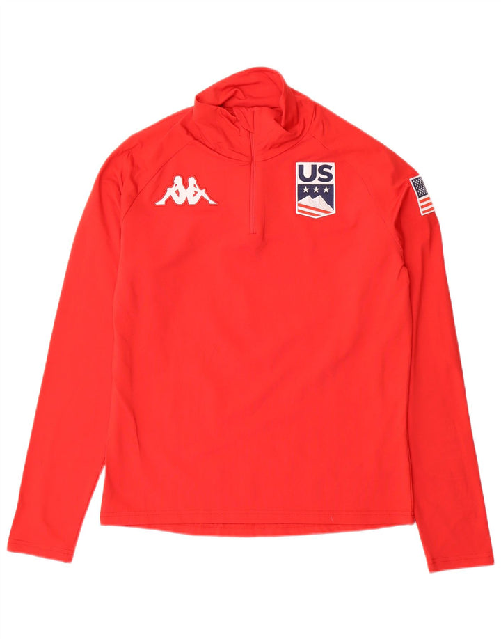 Kappa Herren-Trainingsanzug-Oberteil mit grafischem Reißverschluss und Rundhalsausschnitt, mittelrotes Polyester