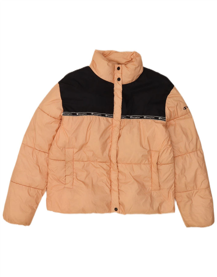 Champion Womens Graphic Wattierte Jacke UK 14 Mittelorange Farbblock