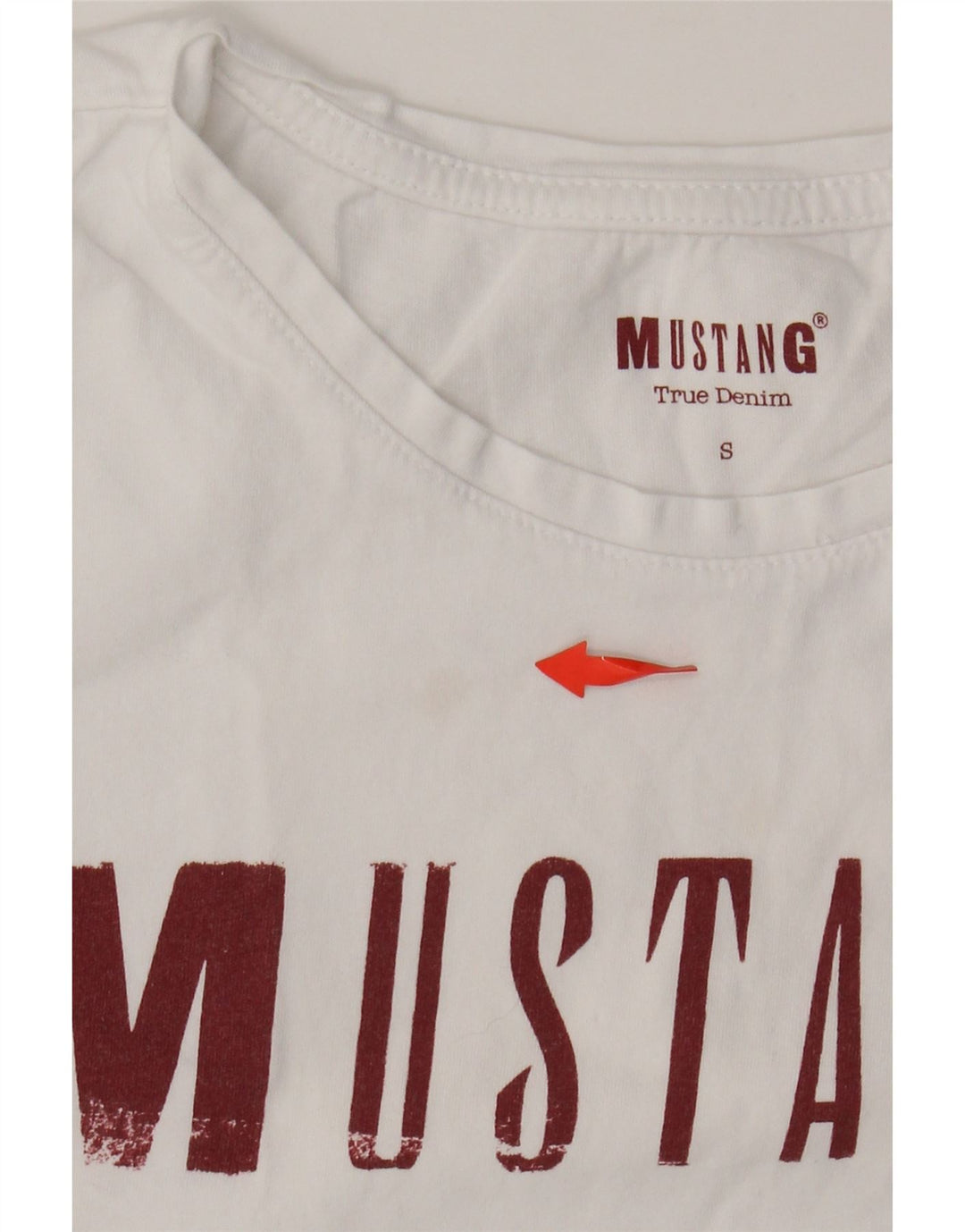 MUSTANG Damen Crop Graphic T-Shirt Top UK 10 Small Weiß