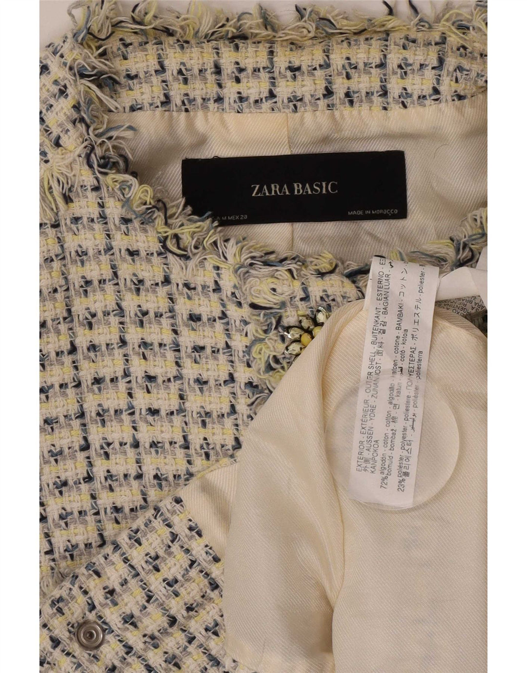 Zara Damen Crop 3/4-Ärmel-Blazerjacke UK 12 Mittelweiß gefleckt