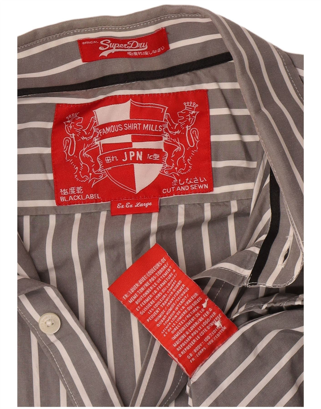 Superdry Herren-Hemd 2XL aus grauer Nadelstreifen-Baumwolle