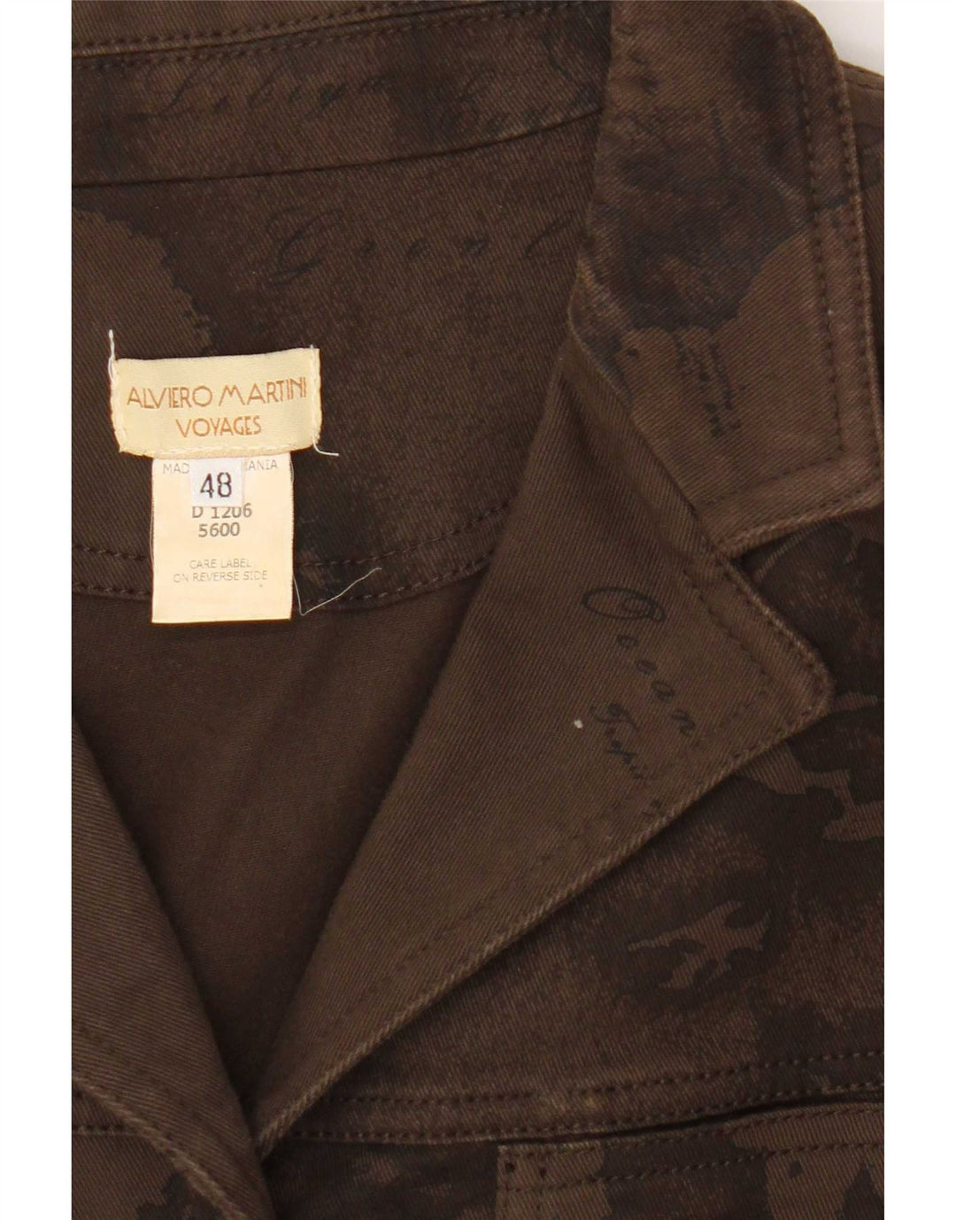 ALVIERO MARTINI Damen Grafik-Jeansjacke IT 48 Große braune Baumwolle