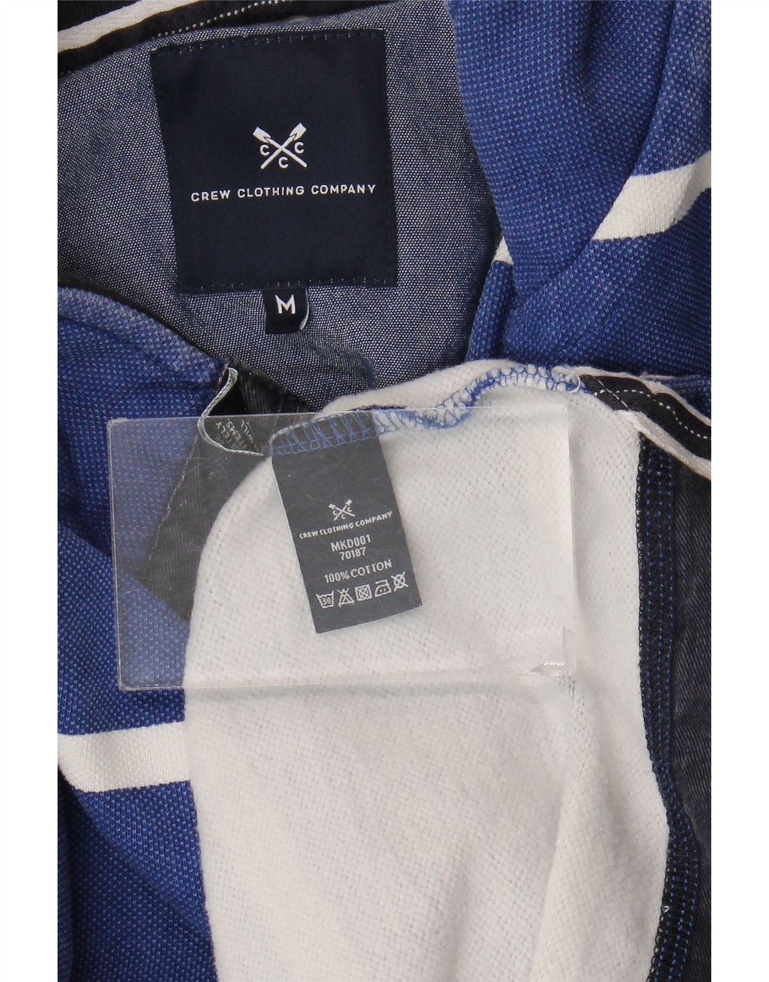 CREW CLOTHING Herren-Sweatshirt mit Knopfkragen, Mittelblau gestreift