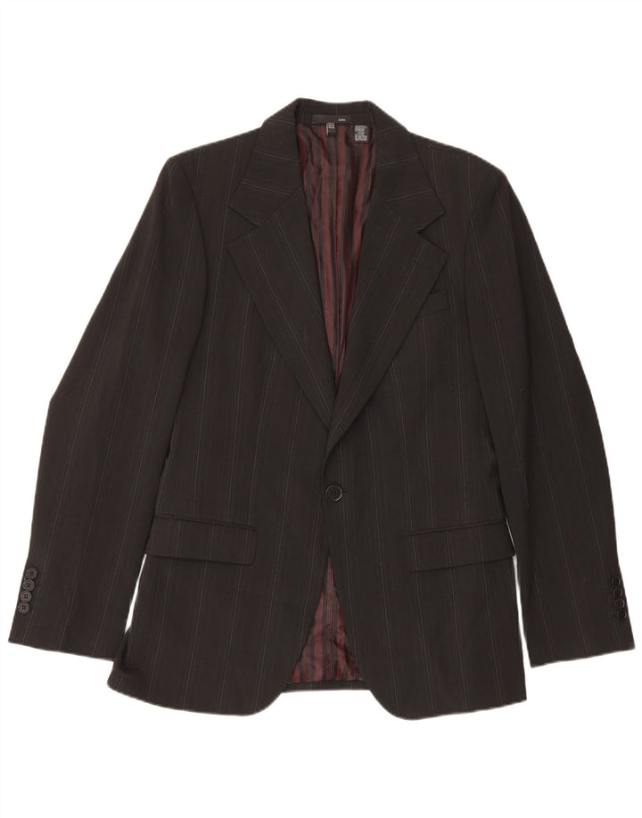 Zara Damen-Blazerjacke mit 1 Knopf, EU 50, Mittelschwarzes Nadelstreifen-Polyester