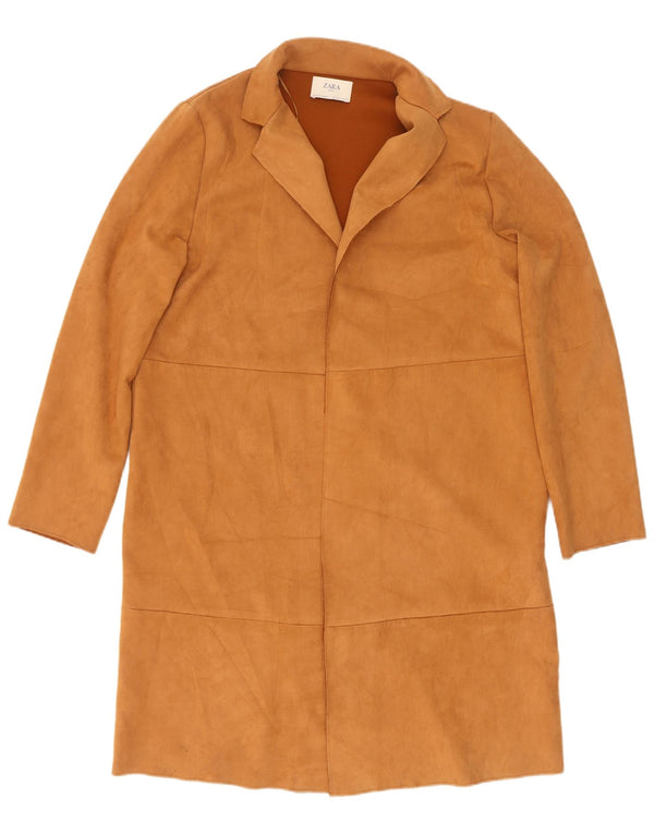 Zara Damen offener Wildledermantel UK 18 XL Braun
