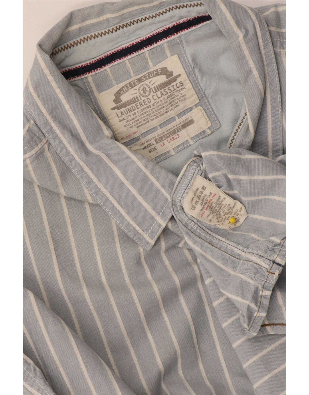 White Stuff Herren-Hemd mit klassischer Passform, 2XL, blaue Nadelstreifen-Baumwolle