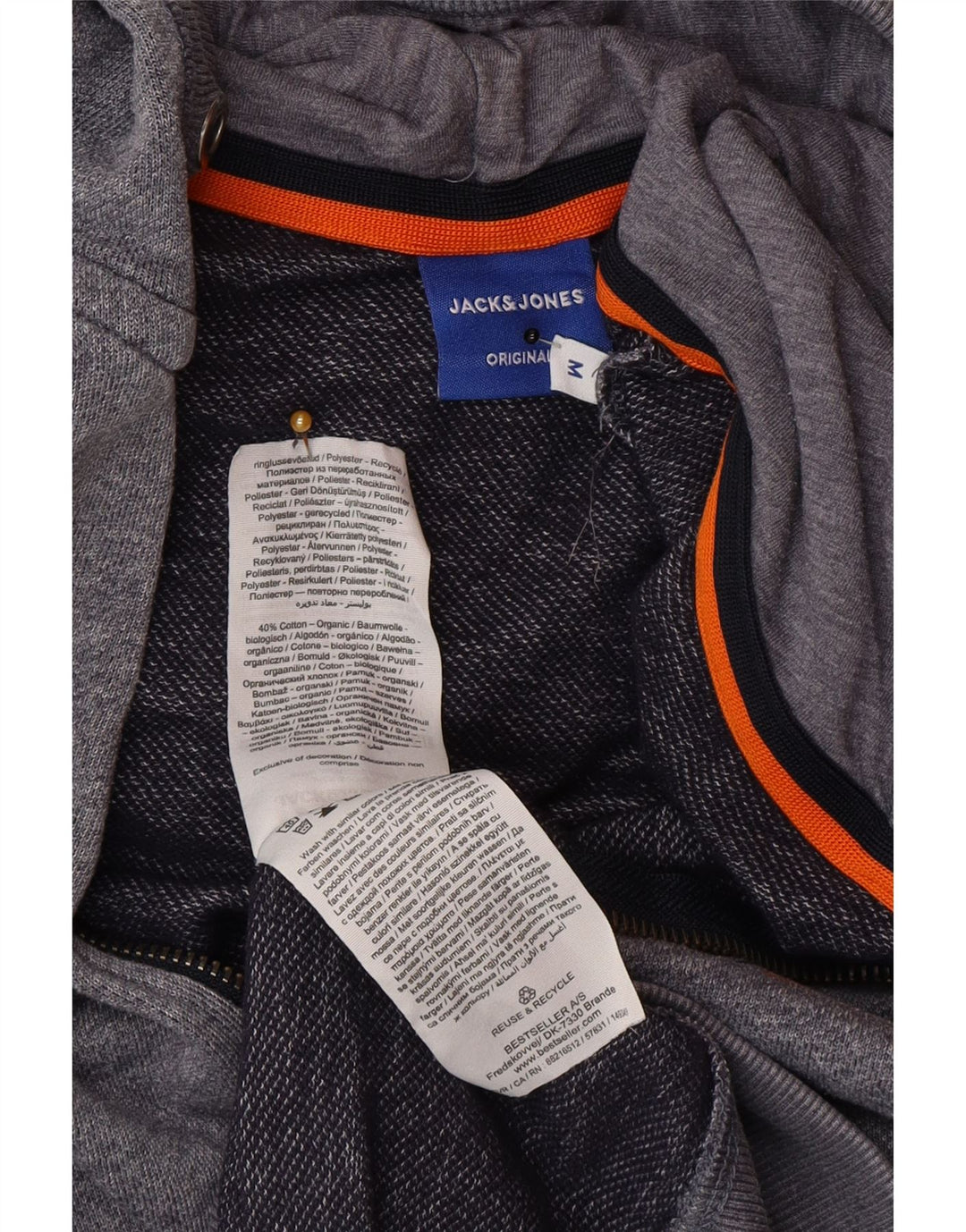 Jack & Jones Herren-Kapuzenpullover mit Reißverschluss, mittelgrau geflecktes Polyester
