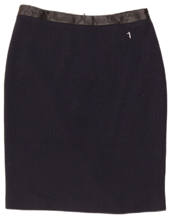 Trussardi Damen Bleistiftrock IT 42 Medium W30 Marineblau mit Fischgrätenmuster
