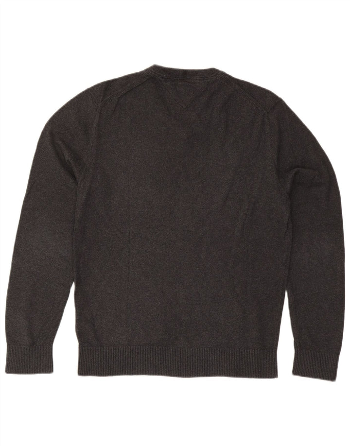 Tommy Hilfiger Herren-Pullover mit V-Ausschnitt aus mittelgrauer Baumwolle