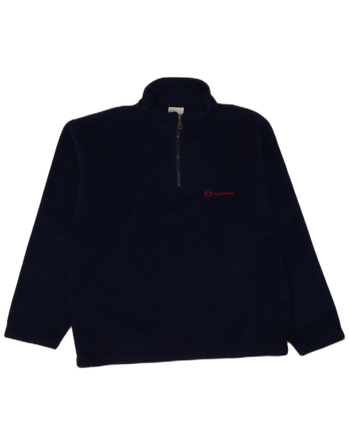 Sergio Tacchini Herren-Fleecepullover mit Reißverschluss am Hals, großes marineblaues Polyester