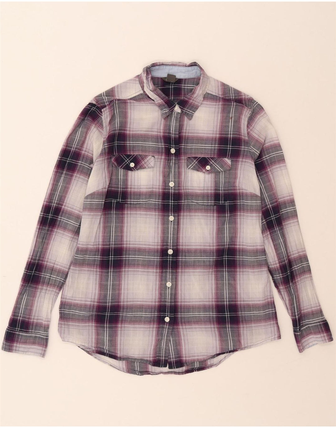 EDDIE BAUER Womens Shirt UK 14 Medium Purple Plaid Cotton Vintage Eddie Bauer and Second-Hand Eddie Bauer from Messina Hembry 
