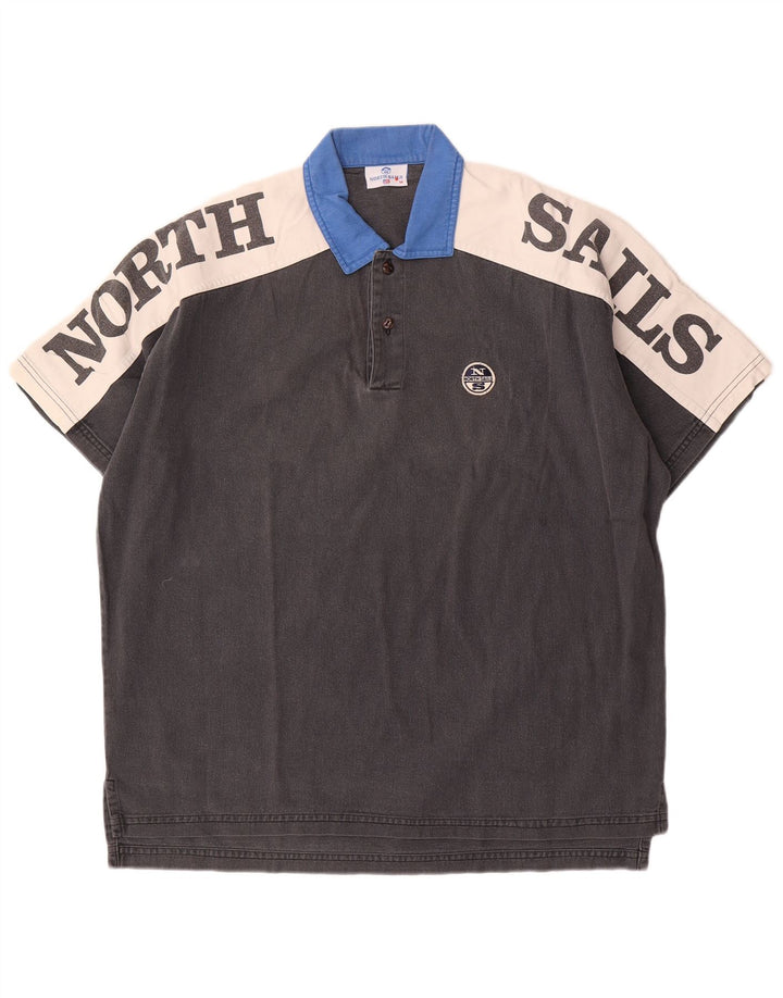 North Sails Herren-Poloshirt mit Grafik, mittelgraue Colourblock-Baumwolle