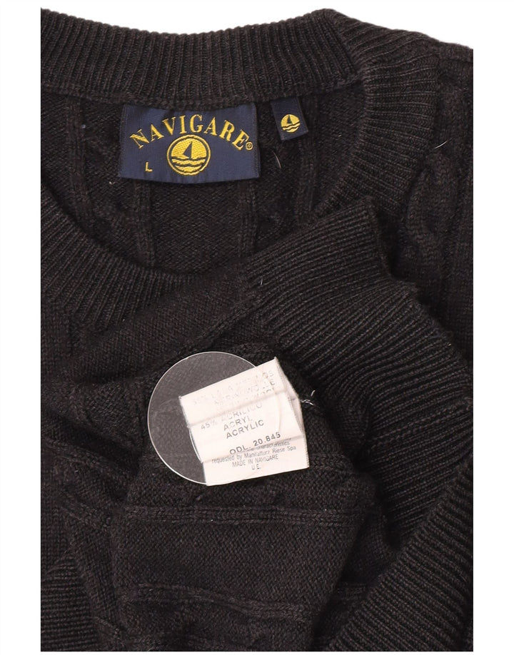 Navigare Herren-Pullover mit Rundhalsausschnitt, große graue Wolle