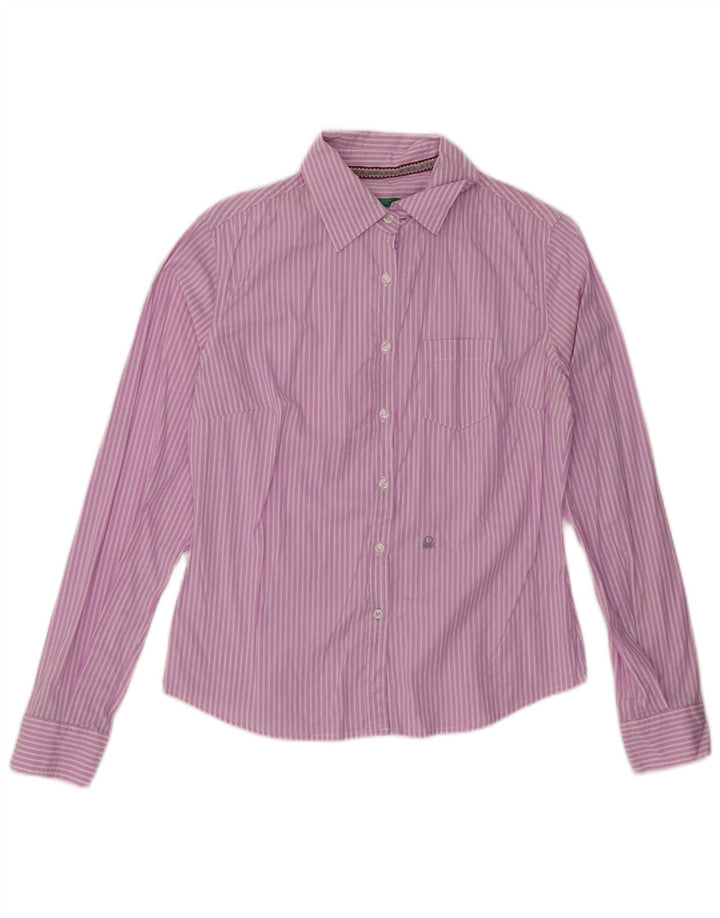 BENETTON Damen-Hemd UK 14 Mittelviolett gestreift
