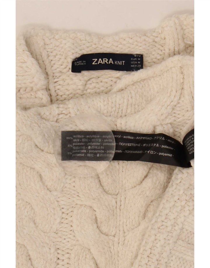 Übergroßer Pullover mit Rollkragen für Damen von Zara, Gr. 14, Mittelweiß, Acryl