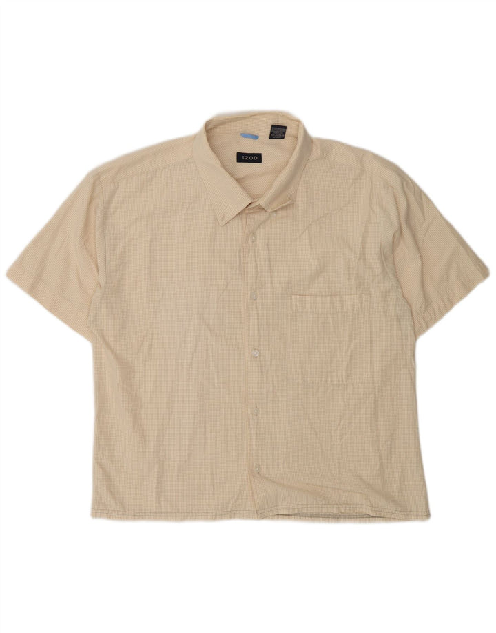 Izod Herren Kurzarmhemd 2XL Beige Gingham Baumwolle