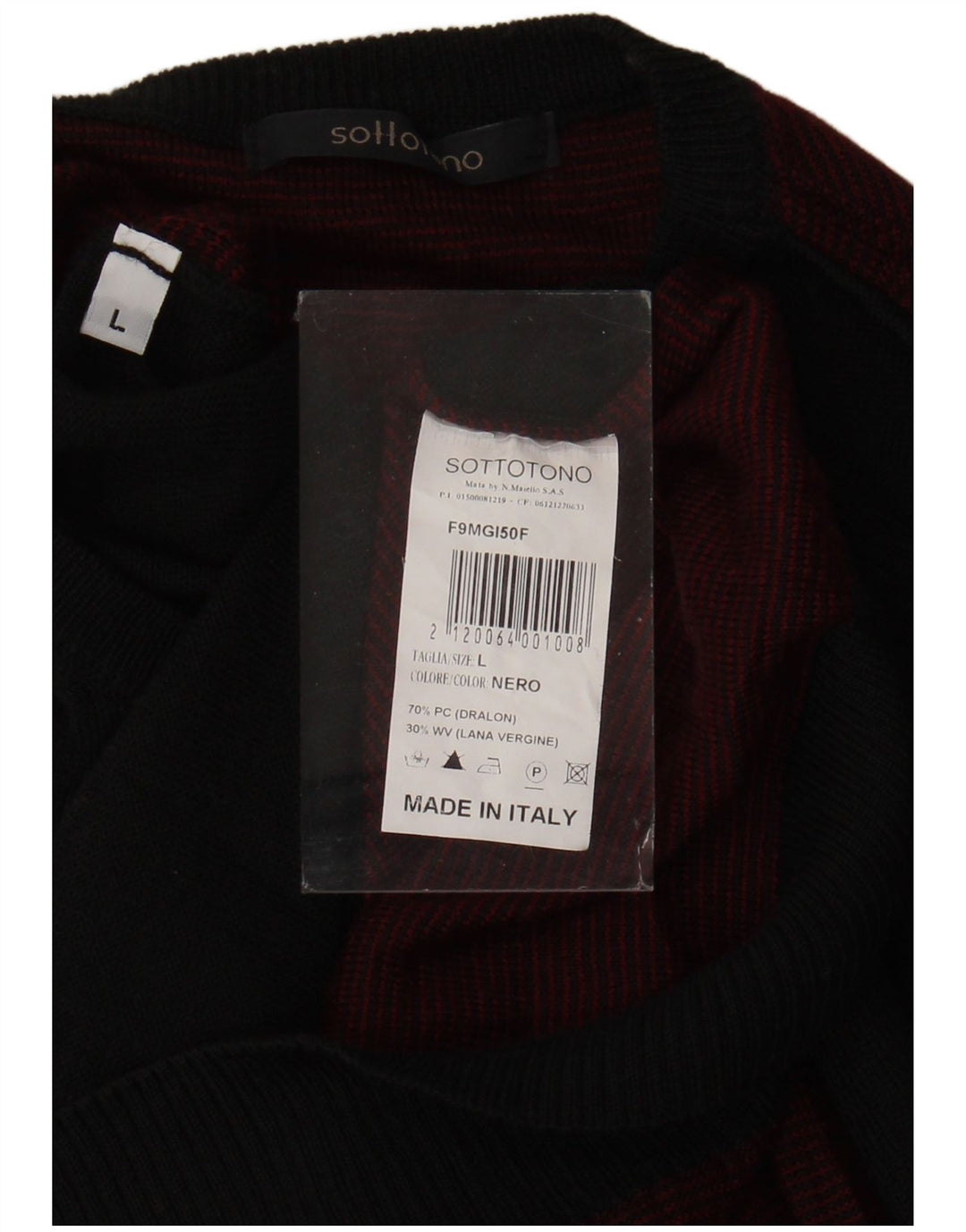 Sottotono Herren-Pullover mit Rundhalsausschnitt, Größe L, Schwarz, Argyle/Diamant-Acryl