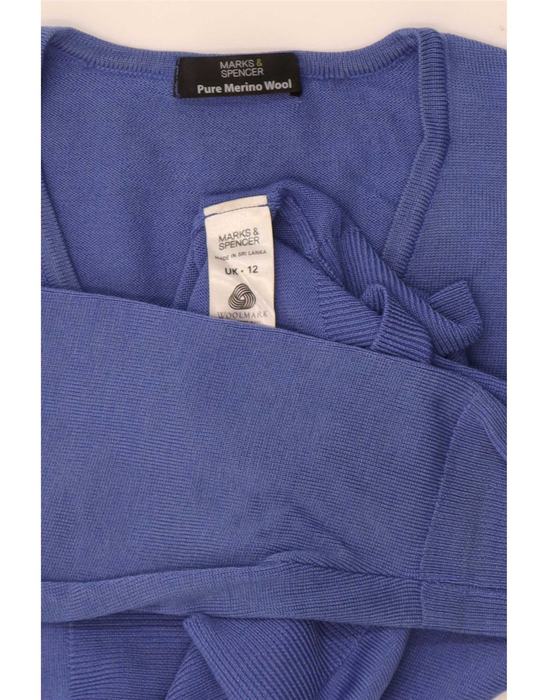 Marks & Spencer Damen-Pullover mit V-Ausschnitt, UK 12, mittelblaue Merinowolle