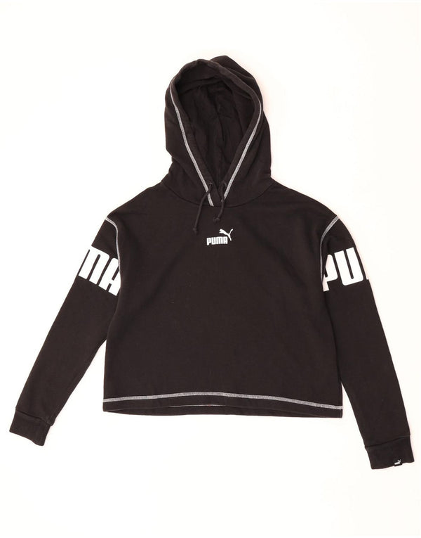 Puma Womens Oversized Graphic Crop Hoodie Pullover UK 6 XS Schwarz Baumwolle