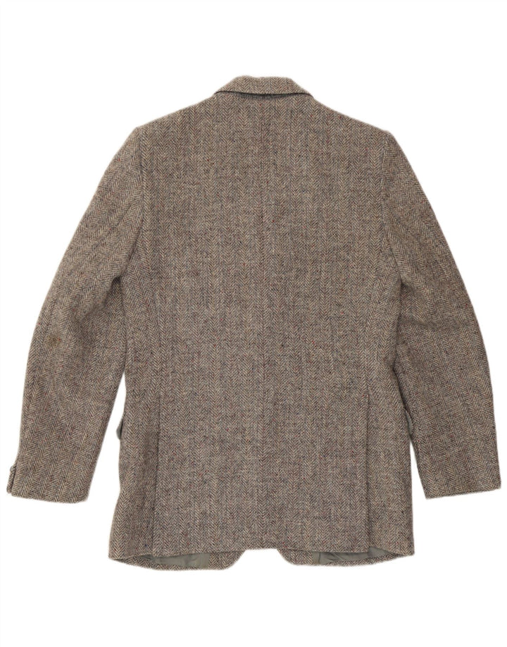 Harris Tweed Herren-Blazer mit 2 Knöpfen, UK 36, kleines graues Fischgrätenmuster
