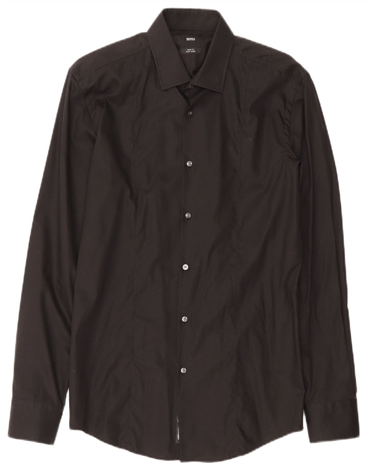 Hugo Boss Herren-Slim-Fit-Hemd, Größe 39, mittelschwarz, Baumwolle
