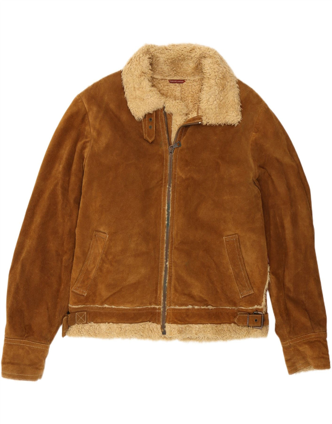 J.J.Scott Herren-Sherpa-Wildlederjacke, EU 50, großes braunes Leder