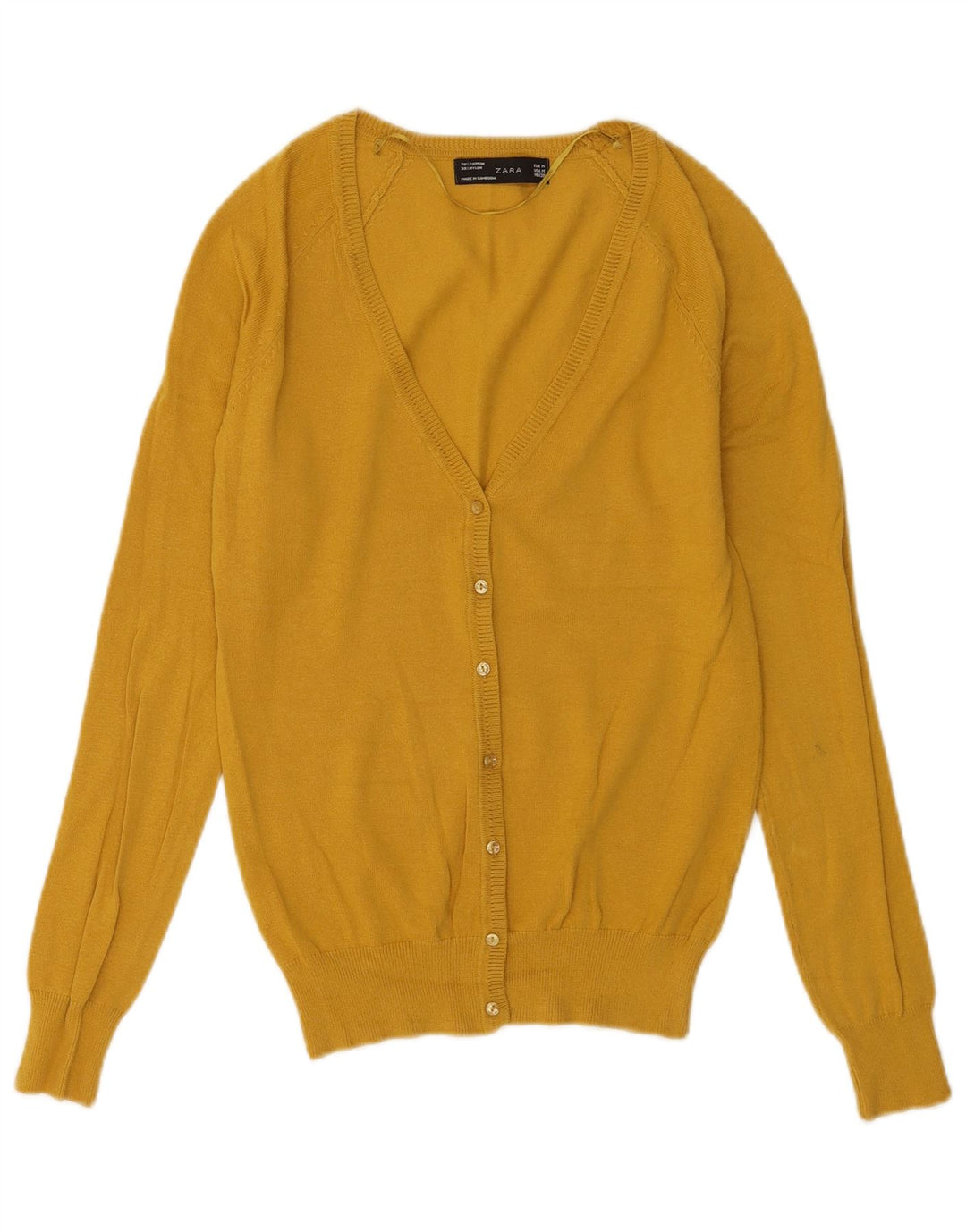 Zara Damen-Cardigan-Pullover UK 12 Mittelgelbe Baumwolle