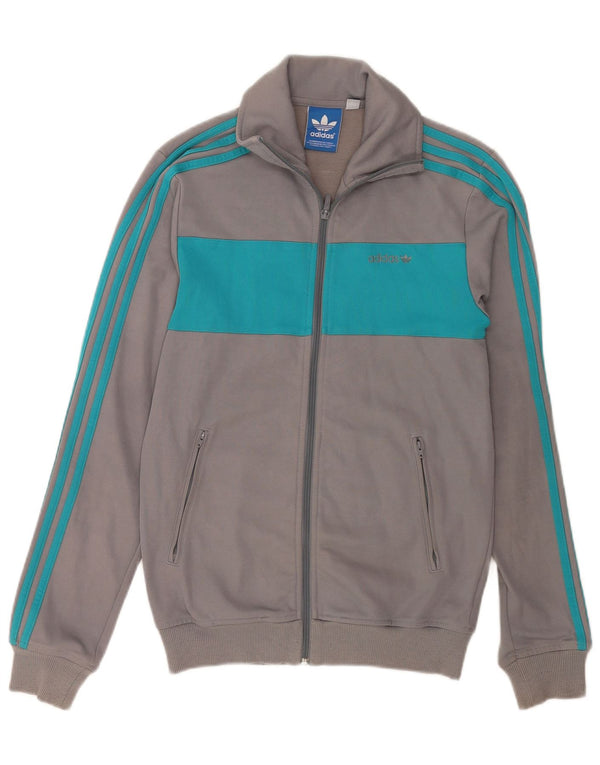 Adidas Herren-Trainingsanzug-Top-Jacke, kleine graue Colourblock-Baumwolle