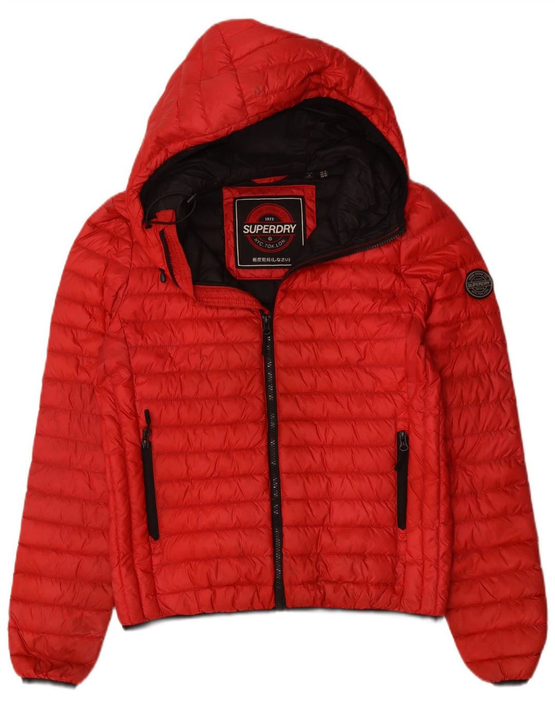 SUPERDRY Wattierte Damenjacke mit Kapuze, UK 14, Größe L, Rot, Polyester