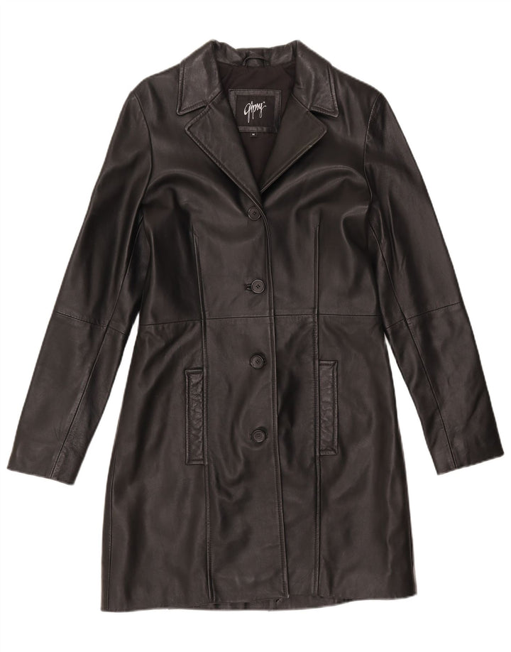 Gipsy Damen Ledermantel UK 12 Mittelschwarzes Leder