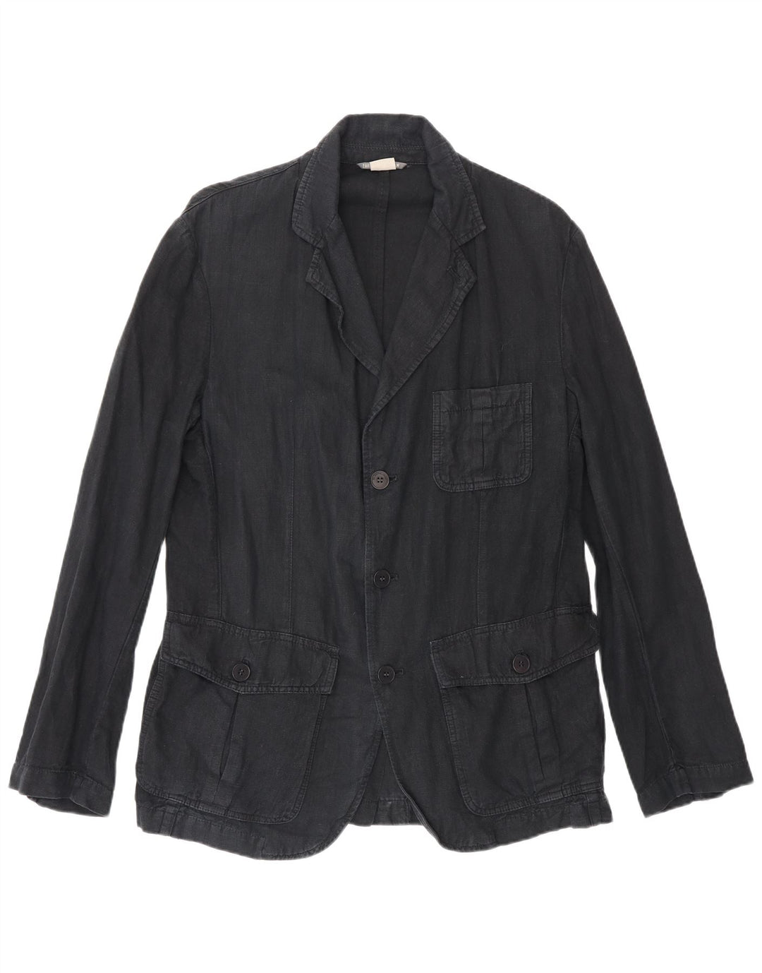 Zara Herren-Blazer mit 3 Knöpfen, Gr. 40, groß, marineblaues Leinen