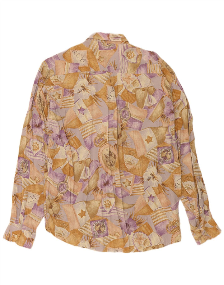 Vintage Herrenhemd Mittelbeige Viskose mit Blumenmuster