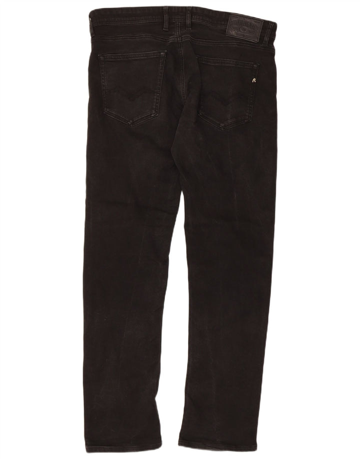 REPLAY Herren Grover Straight Jeans W34 L32 Schwarze Baumwolle