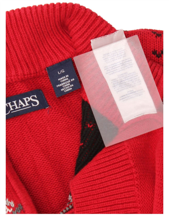 Chaps Herren-Pullover mit Reißverschluss am Hals, Größe L, Rot, Fair-Isle-Baumwolle