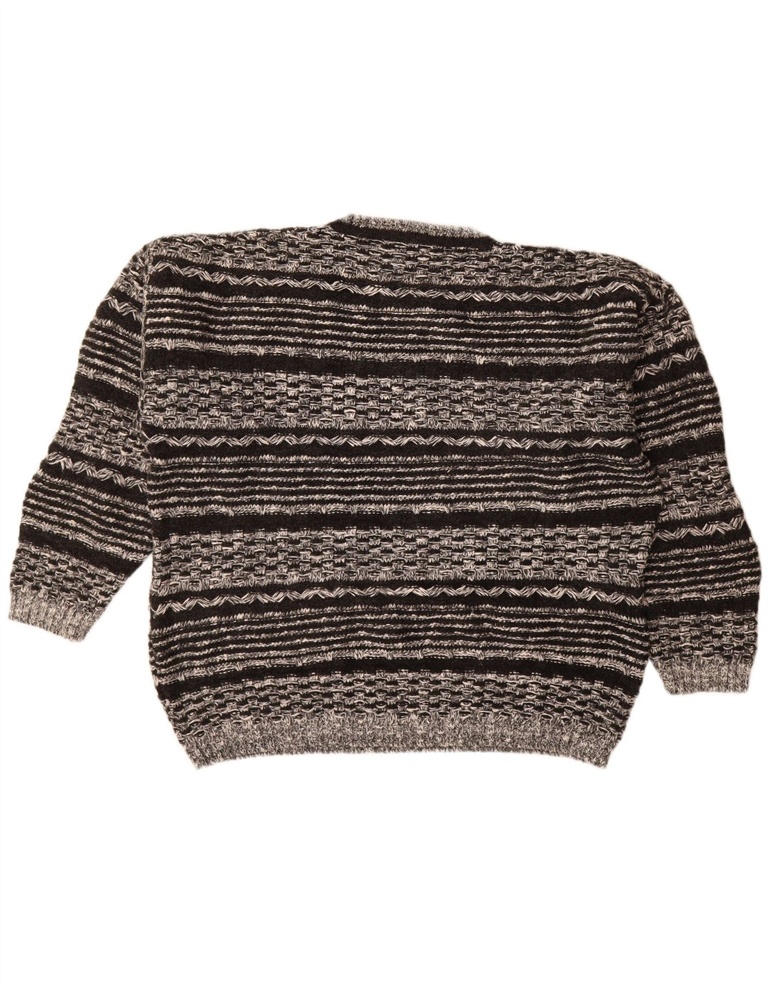 VINTAGE Herren-Pullover mit Rundhalsausschnitt, XL, schwarze, geometrische Wolle