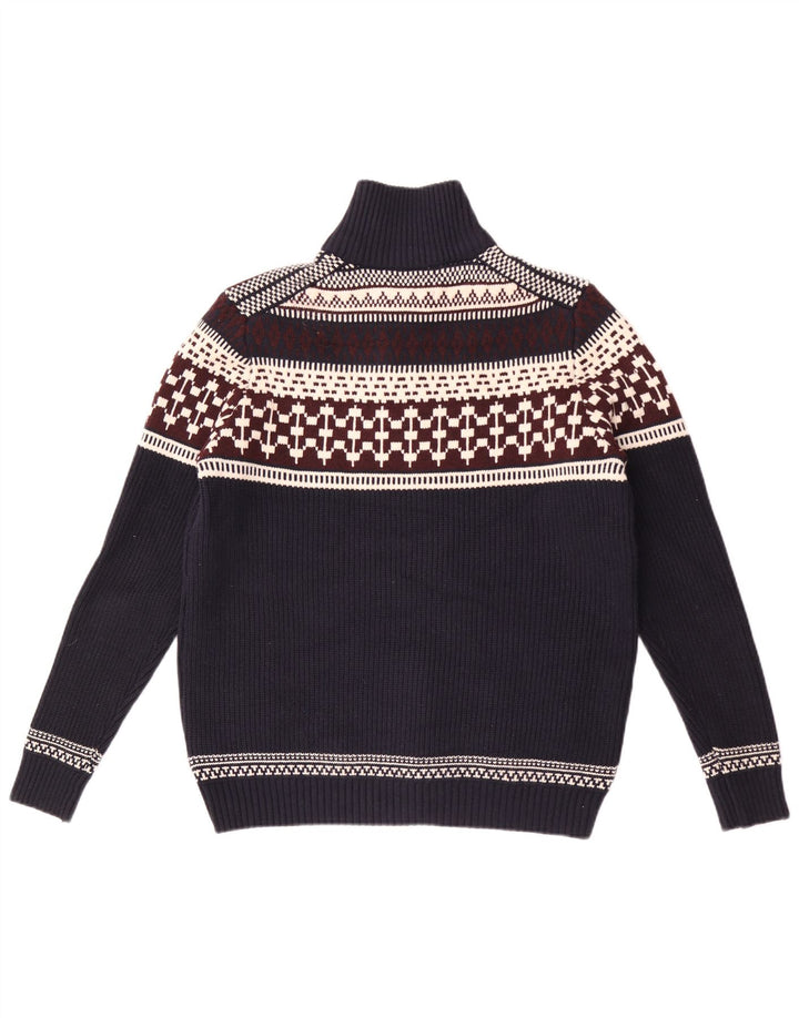 Marks & Spencer Herren-Pullover mit Reißverschluss am Hals, groß, Marineblau, Fair-Isle-Muster