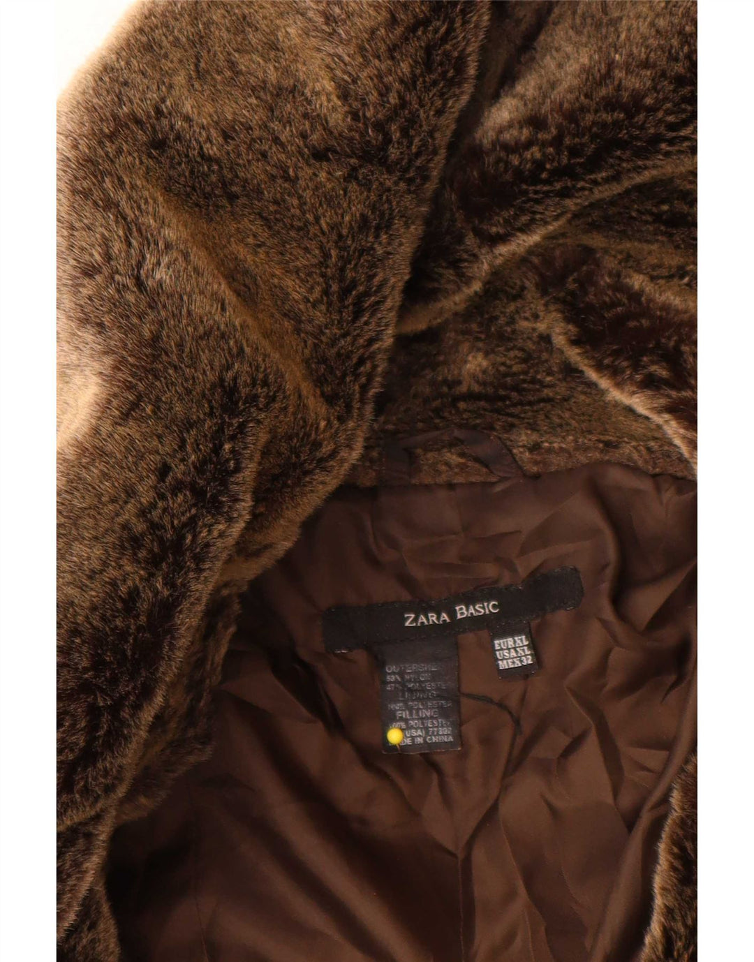 Zara Damen Wattierte Jacke UK 18 XL Braunes Nylon