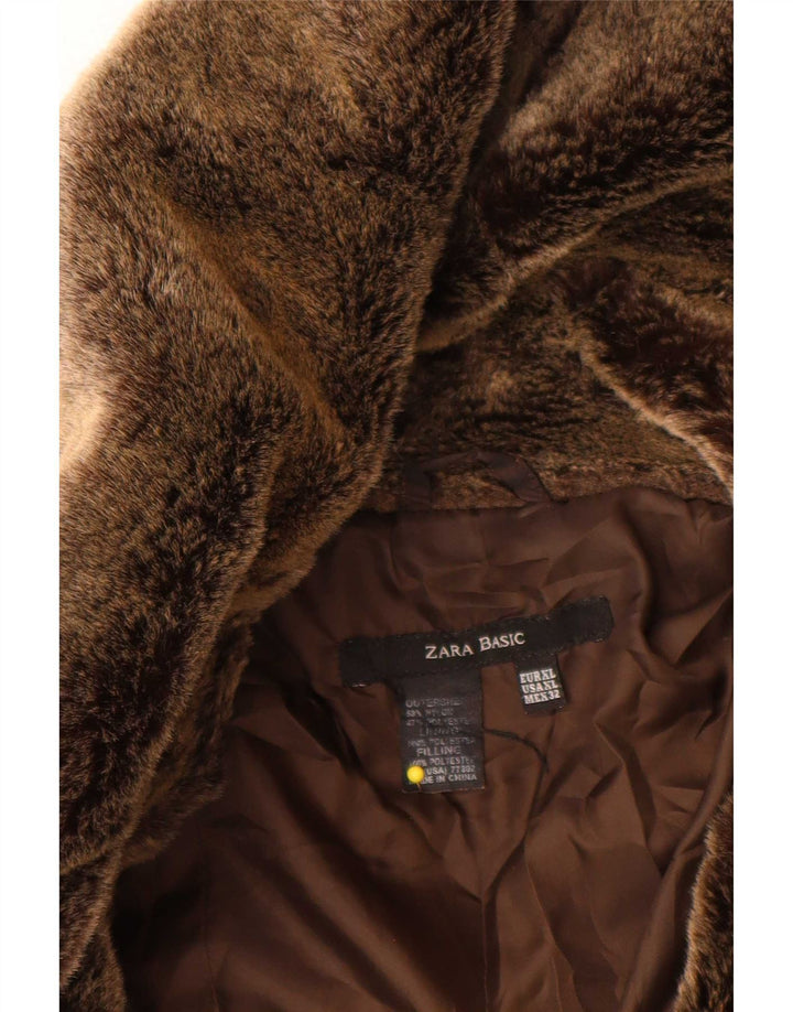Zara Damen Wattierte Jacke UK 18 XL Braunes Nylon