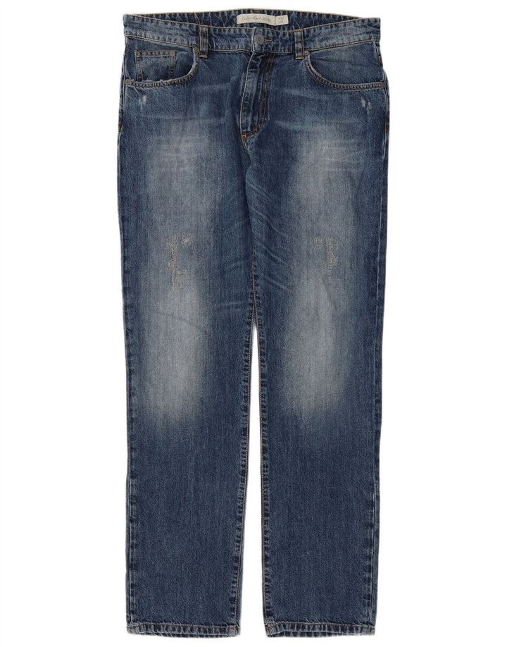 Calvin Klein Herren Straight Jeans W32 L32 Blaue Baumwolle
